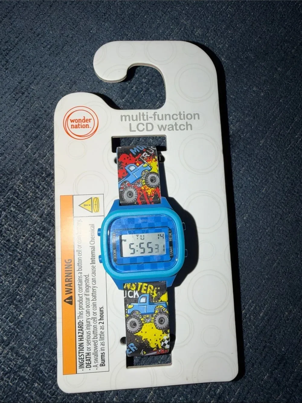 Wonder Nation LED dial kids digital watch (Monster Trucks print)